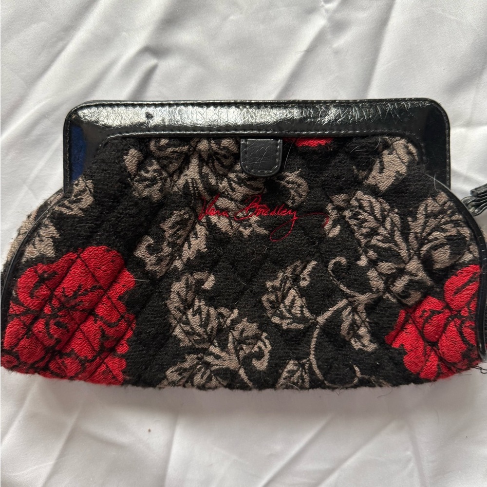 Vintage Vera Bradley Black Red Rose Brocade Clutch Wristlet